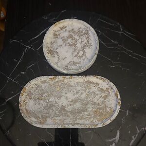 Rustic Oval and Round Trays in Cast Resin with Gold Accents 4” wide and 7”x3.5”
